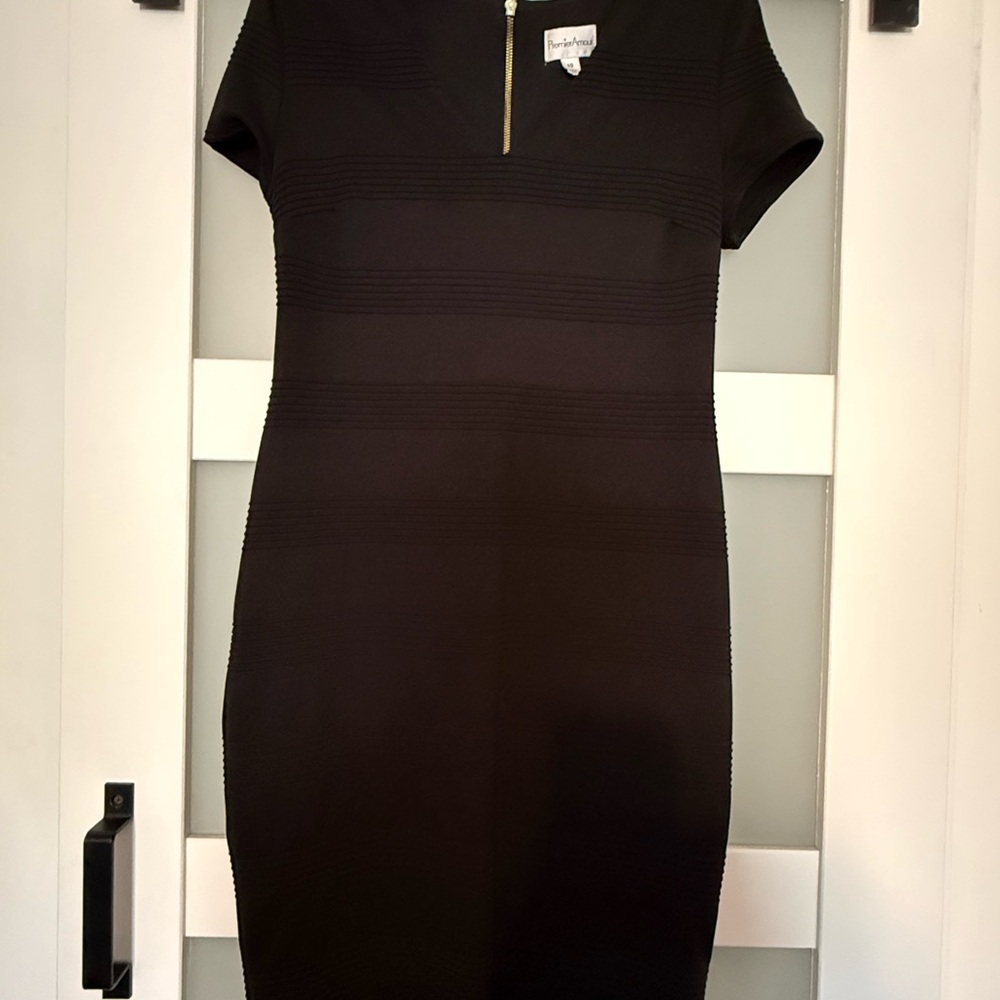 Premier Black Cap Sleeve Mock Neck Mini Dress